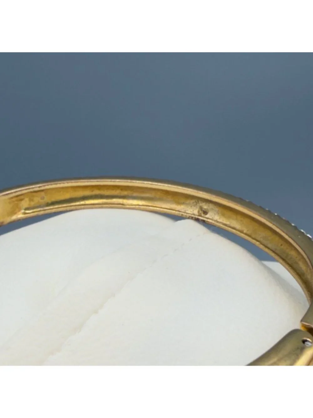 Vintage Gold Tone Pave Rhinestone Hinged Bangle Bracelet Modernist Classic